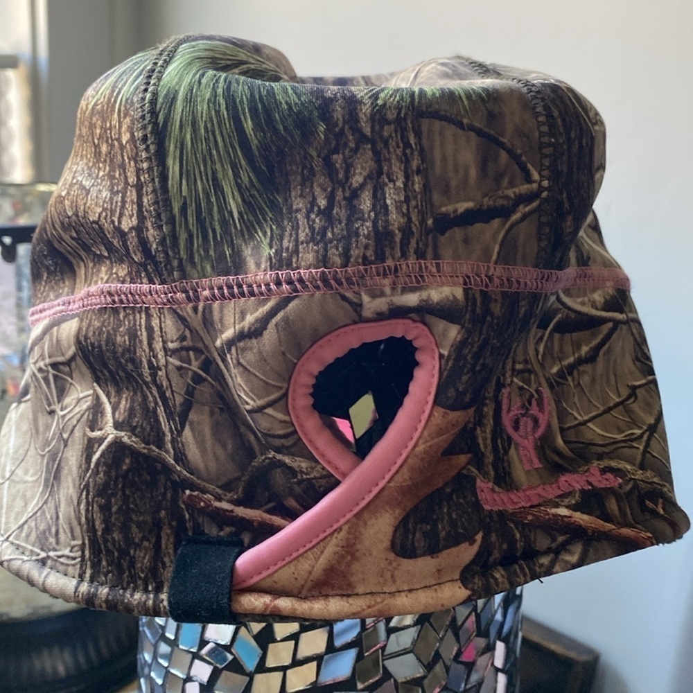 Camo Military Cap Hat Womens pink stitch soft fleece lined ponytail hole stretch